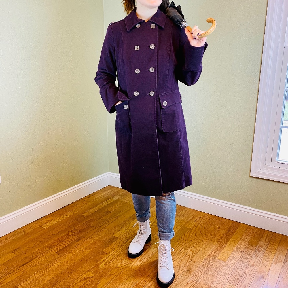 BODEN Trench Coat Purple Cotton Lined Double-Breasted  Size US 10 UK 14